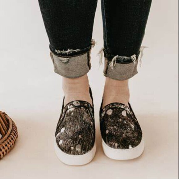 Boutique by Corky's Pine Top Studded Metallic Cowhide Leather Slip On Sneakers - Picture 3 of 16